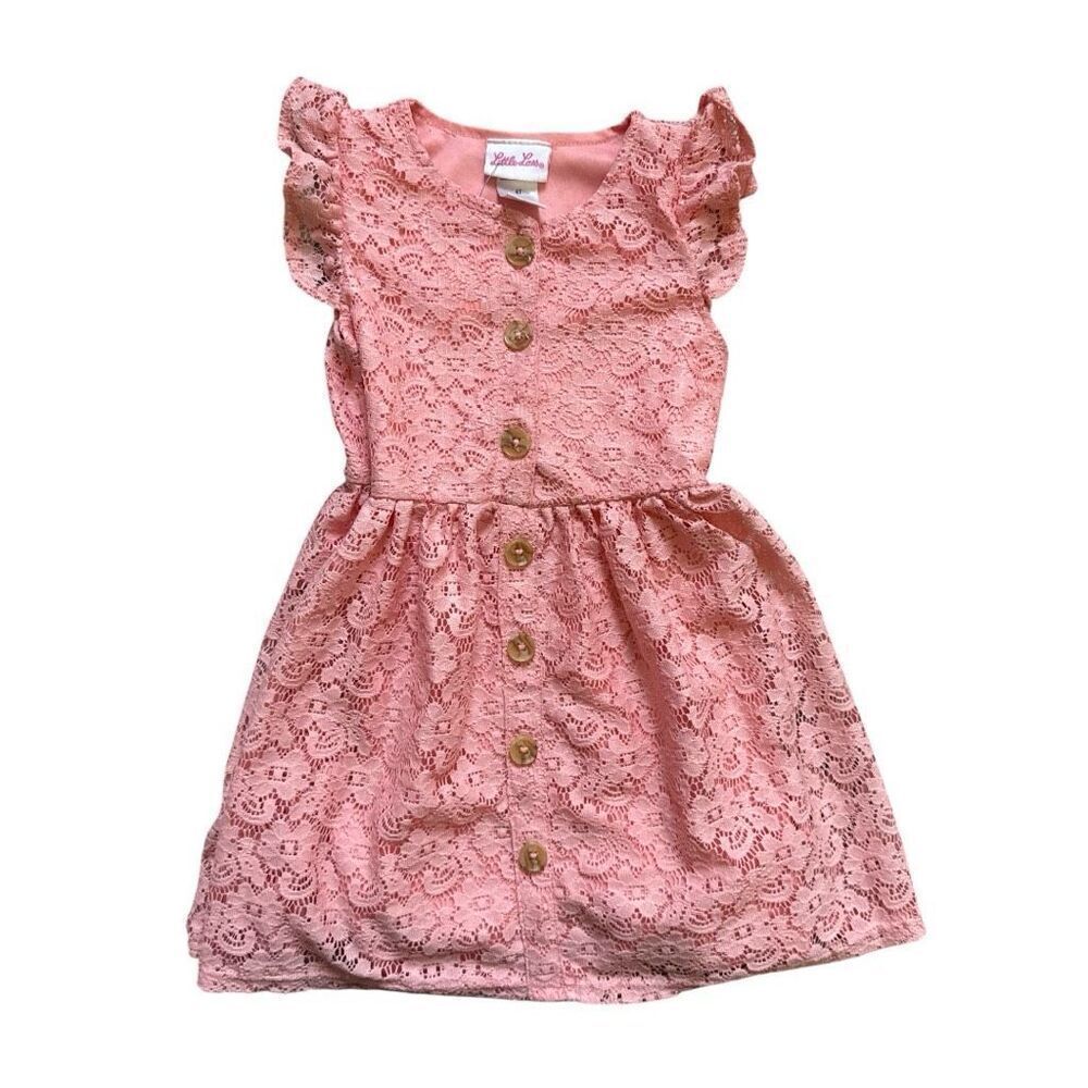 Toddler Girls Little Lass Lace Button Down Flutter Sleeve Dress - Sz 4T
